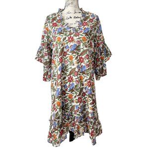 Fitzroy & Willa Dress Floral Ruffled Sleeves & Hemline Cotton Womens Size L